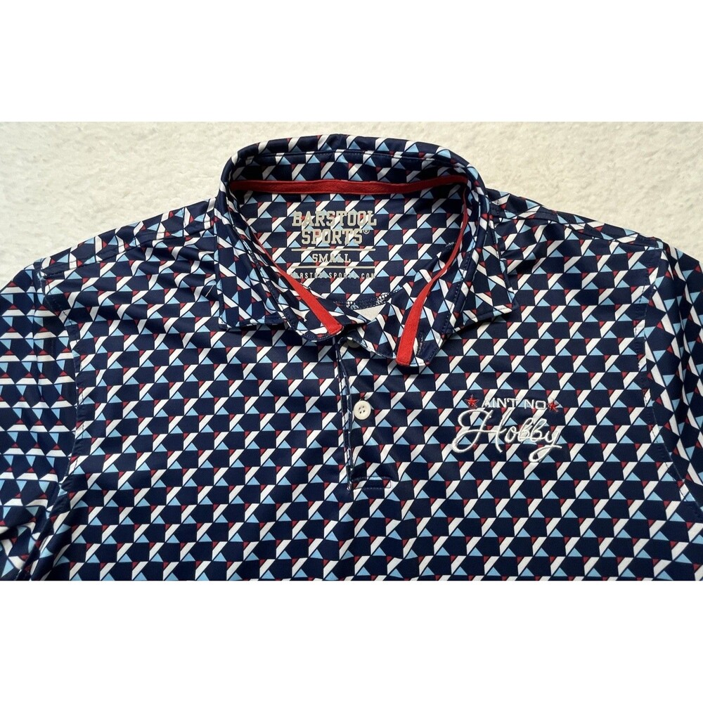 Barstool Sports Polo Mans S “Ain’t No Hobby” Geometric AOP Golf Athleisure Logo